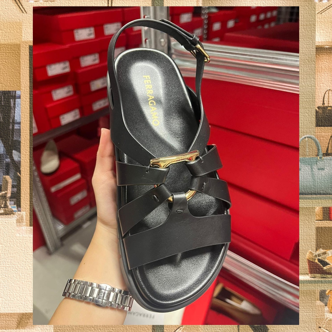直営店☆Ferragamo☆ お洒落♪GANCINI ロゴ ストラップサンダル