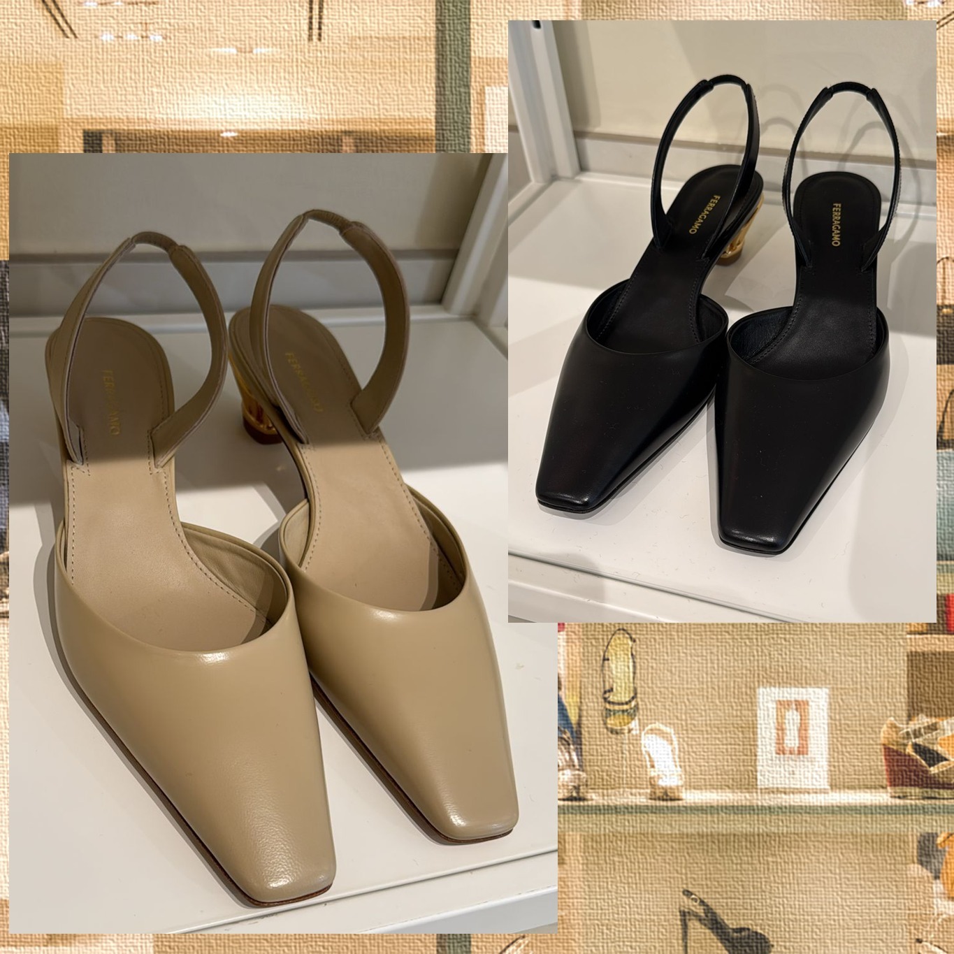 直営店☆Ferragamo☆ エレガント♪ロゴ スリングバック パンプス