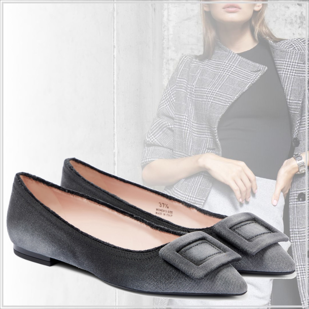 気品【Roger Vivier】ゴムティーヌデニムバレエフラットシューズ