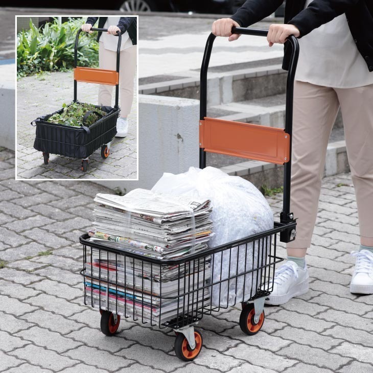 深型バスケット 台車 折りたたみ カゴ付き 専用カバー付