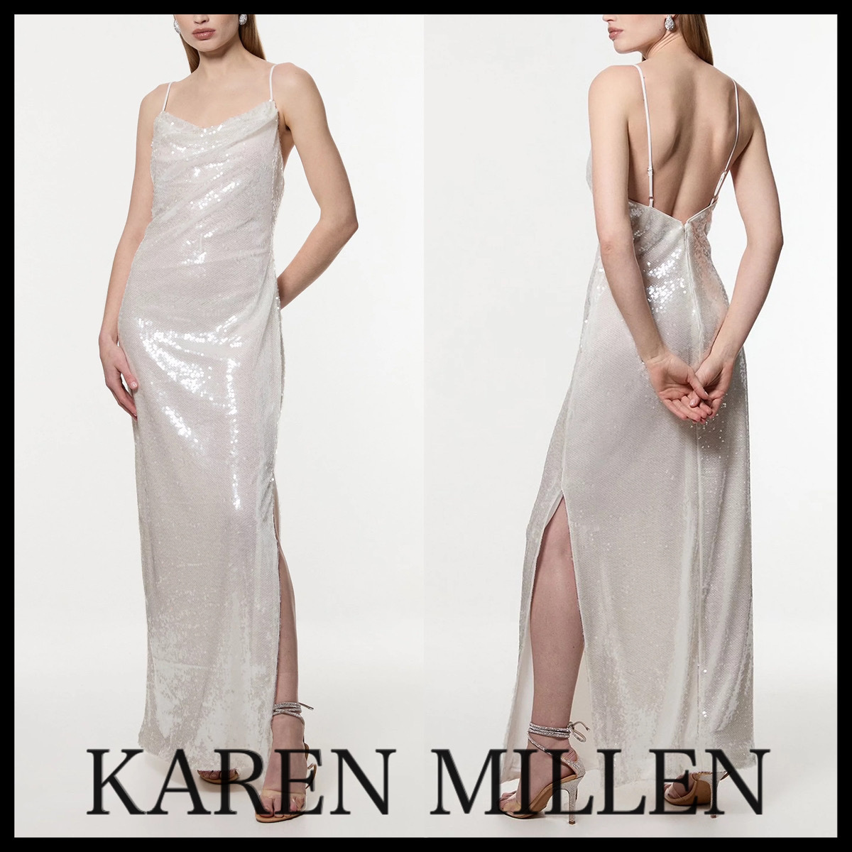 KAREN MILLEN* スパンコール ロング ストラップドレス