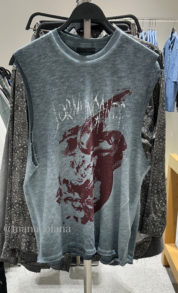 国内発送★ZARA★ウォッシュ加工プリント*ニットＴシャツ