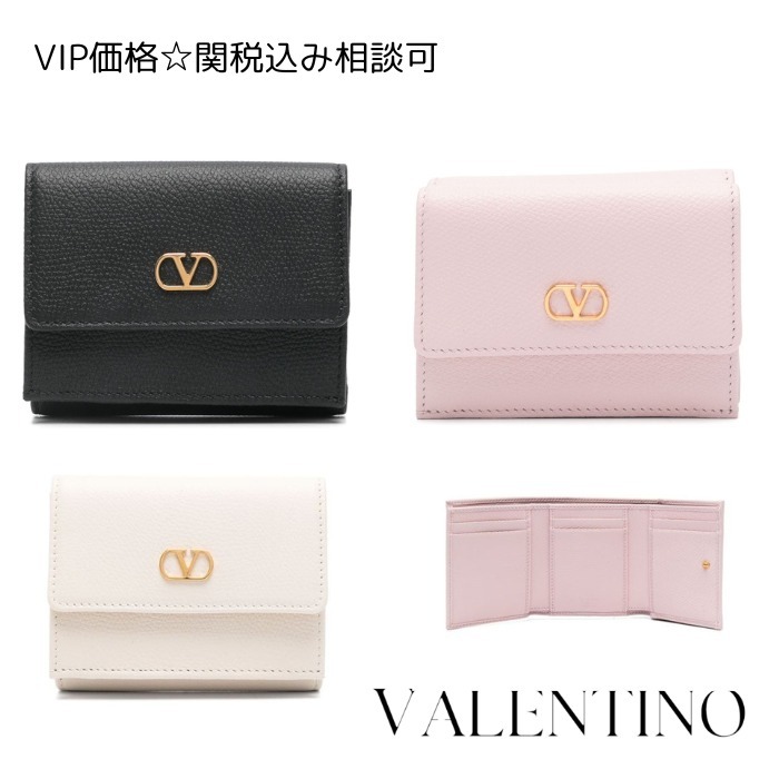 VIP価格☆VALENTINO Vロゴ レザー ミニウォレット 三つ折り