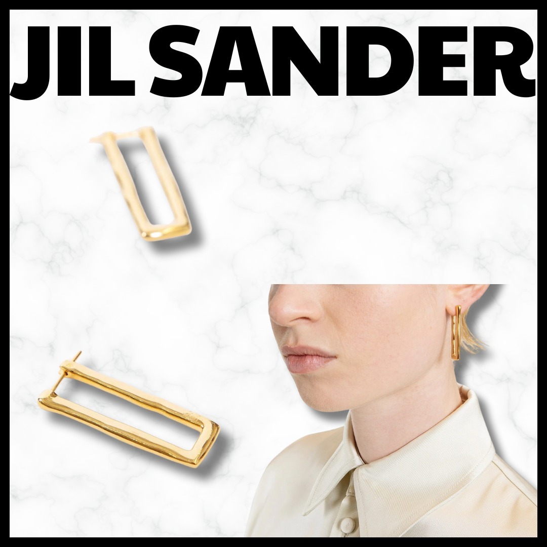 JIL SANDER■ハンドメイド フープピアス ゴールドメタル 長方形