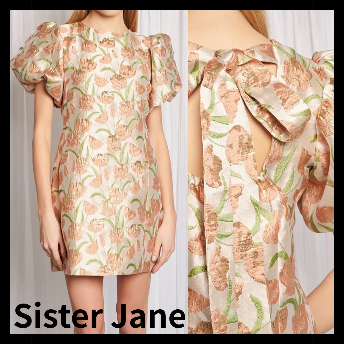 【Sister Jane】チューリップ ジャカード 花 パフ袖 ミニ ドレス