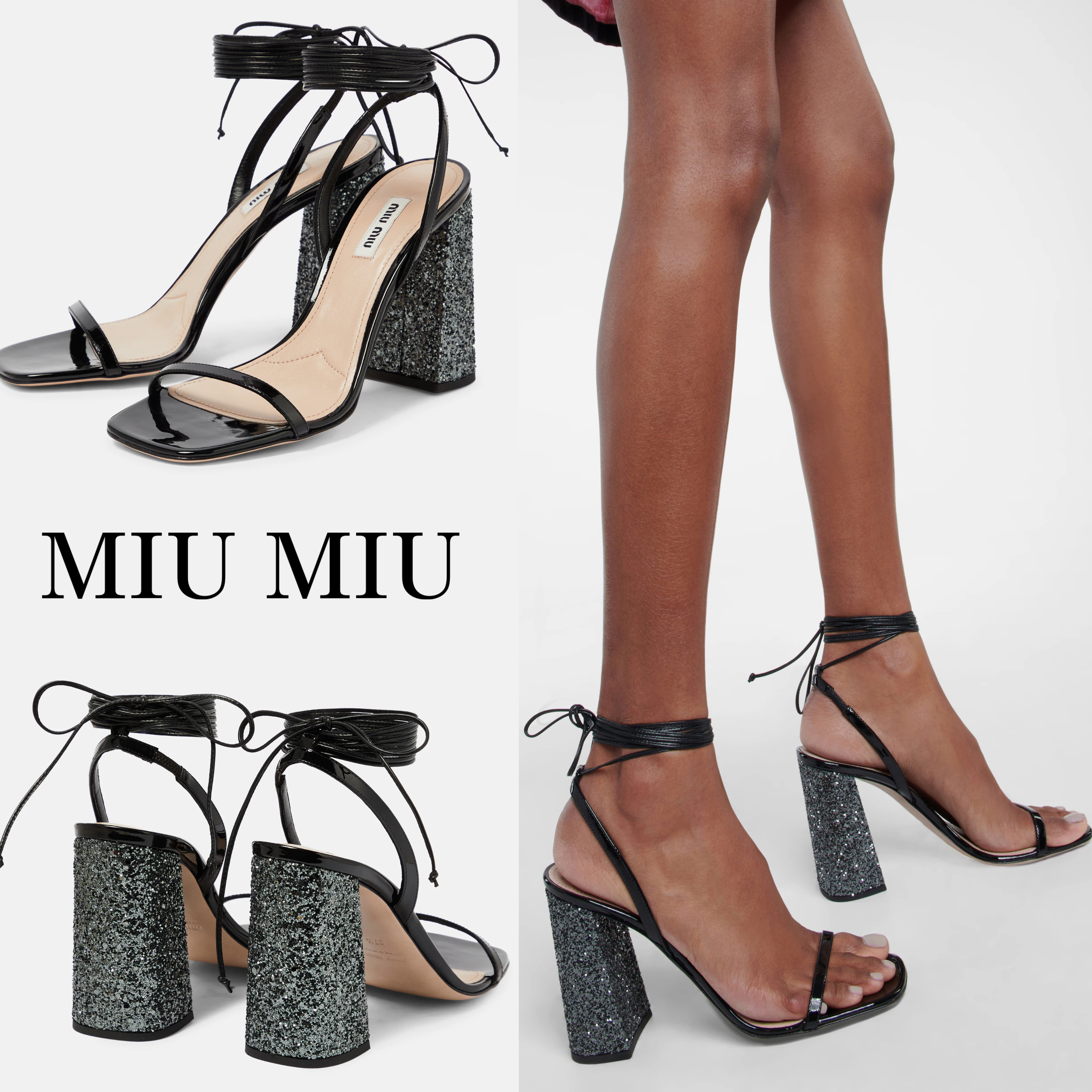 *MiuMiu*キラキラグリッター パテントレザーサンダル ストラップ