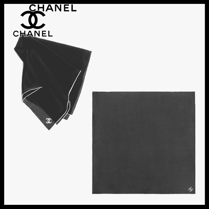 【シンプルな中にロゴのポイント☆】CHANEL バンダナ シルク