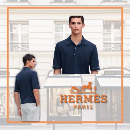 襟と袖口のH刺繍が印象的 シンプルHermes\tH bartack ポロシャツ
