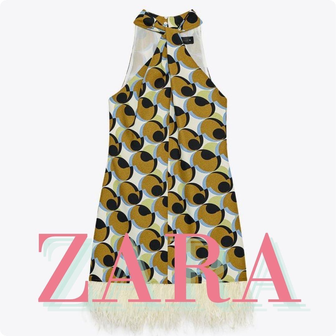 ZARA ジオメトリックプリント＆フェザー ミニワンピース