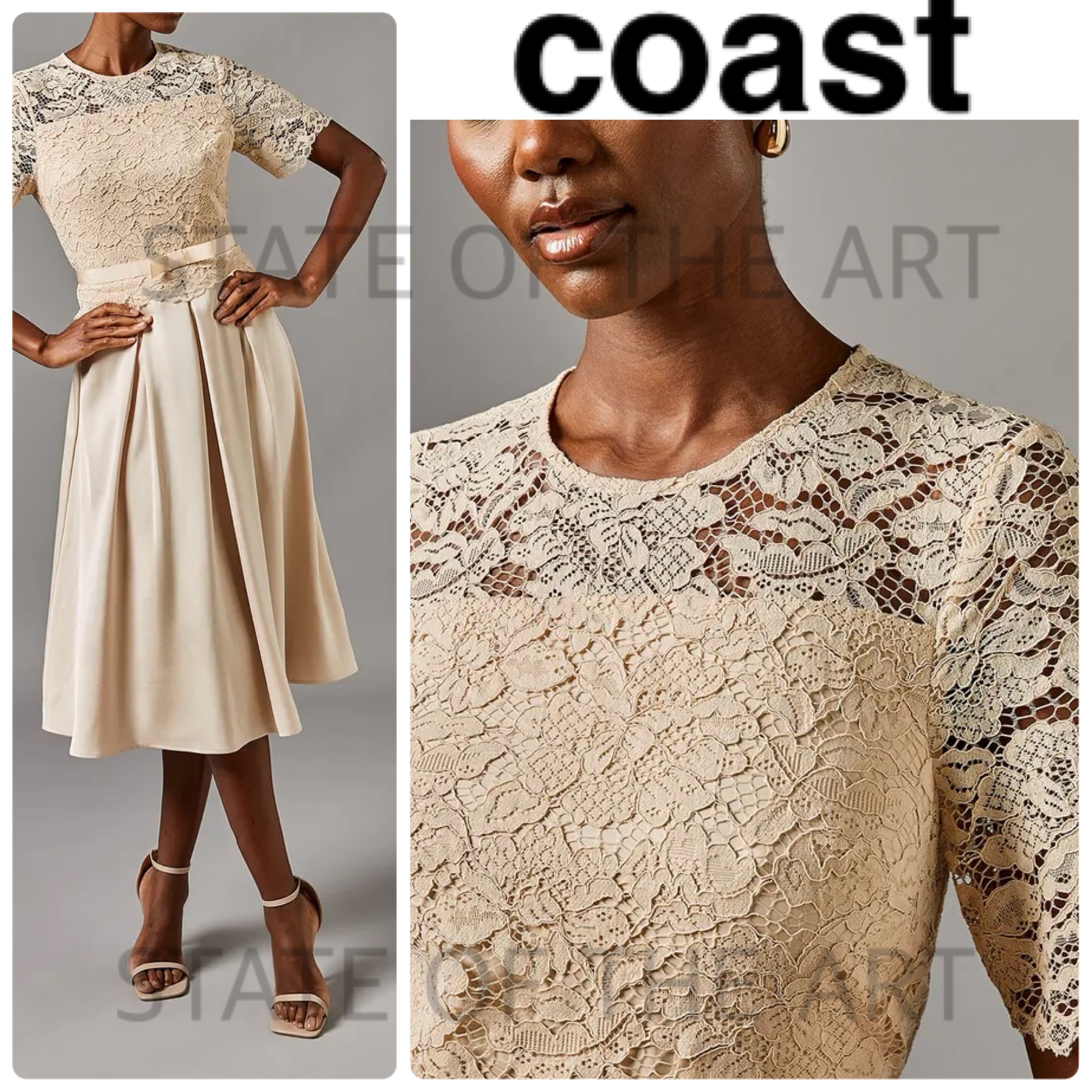 英国発【COAST】レース クレープ リボン フルスカートドレス