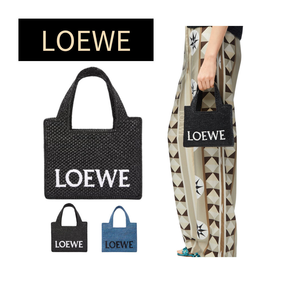 ★ロゴ★ラフィア素材★ミニ LOEWE Font★トートバッグ★
