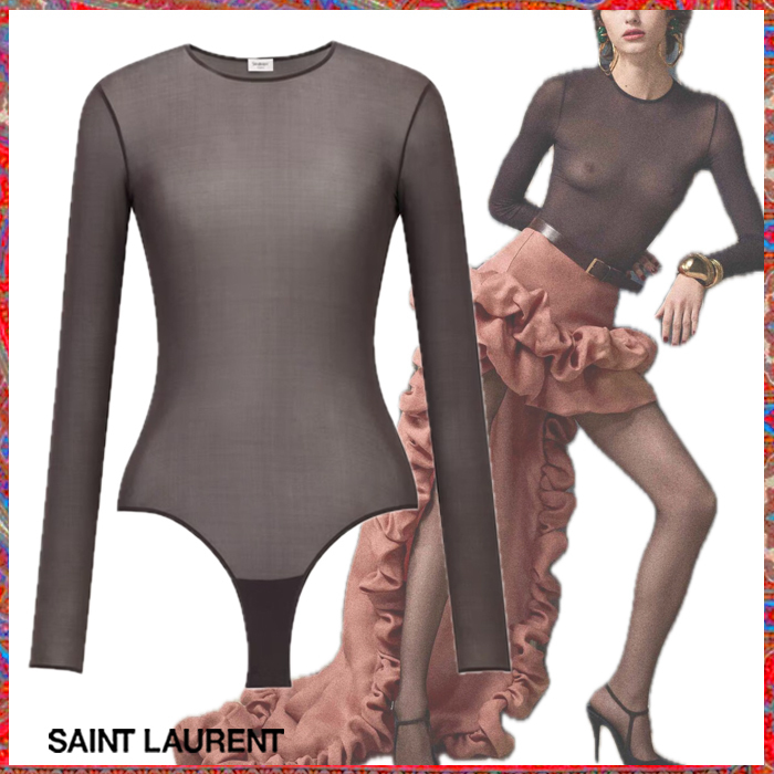 Saint Laurent FALL25《クルーネック ボディスーツ》DHL 直営店