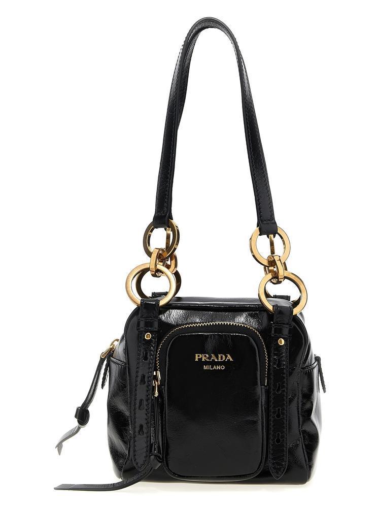 関税込《PRADA》ダングル レザー トップハンドル ミニバッグ
