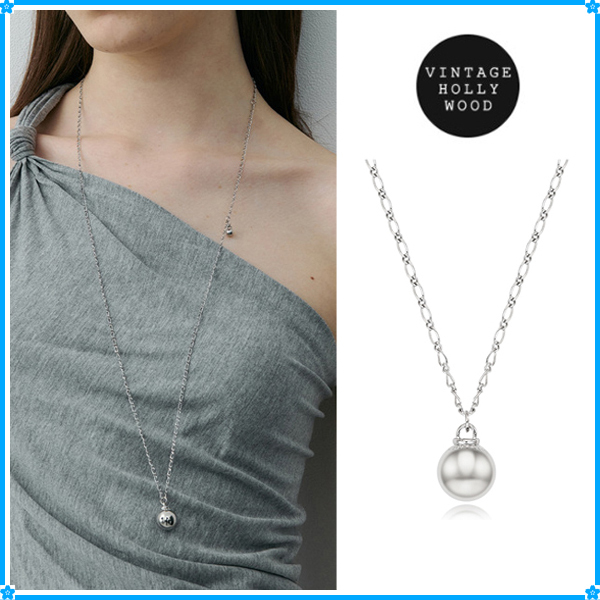 【VINTAGE HOLLYWOOD】Minimal Ball Long Chain Necklace~韓国発