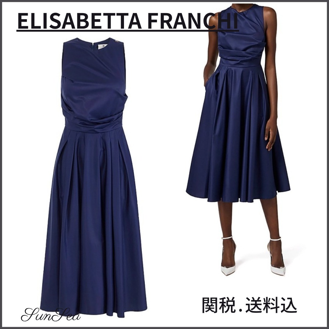関税送料込【ELISABETTA FRANCHI】ポプリン ミディドレス