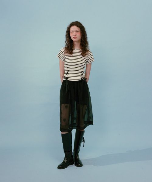 【LOULOUSEOUL】Stripe Ribbon Eyelet Top (White)