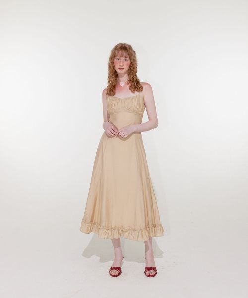 【LOULOUSEOUL】Lily Shirring Long Dress (Beige)