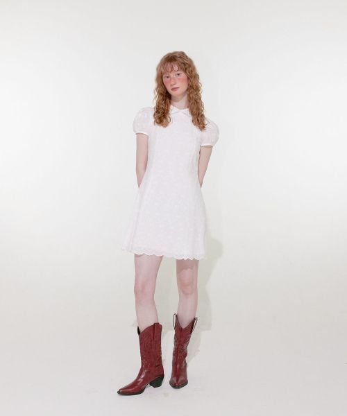 【LOULOUSEOUL】Ribbon Collar Mini Dress (White)