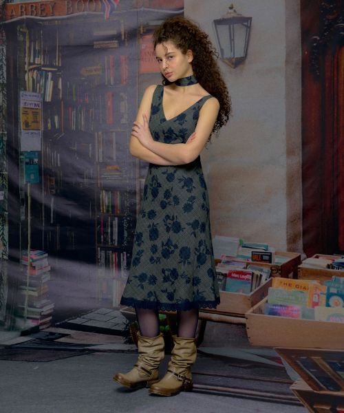 【LOULOUSEOUL】Eternal Eve Midi Dress (Scarf Set / Navy)