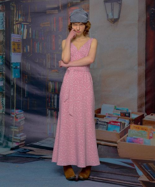 【LOULOUSEOUL】Sunday Floral Slim Dress (Scarf Set / Pink)