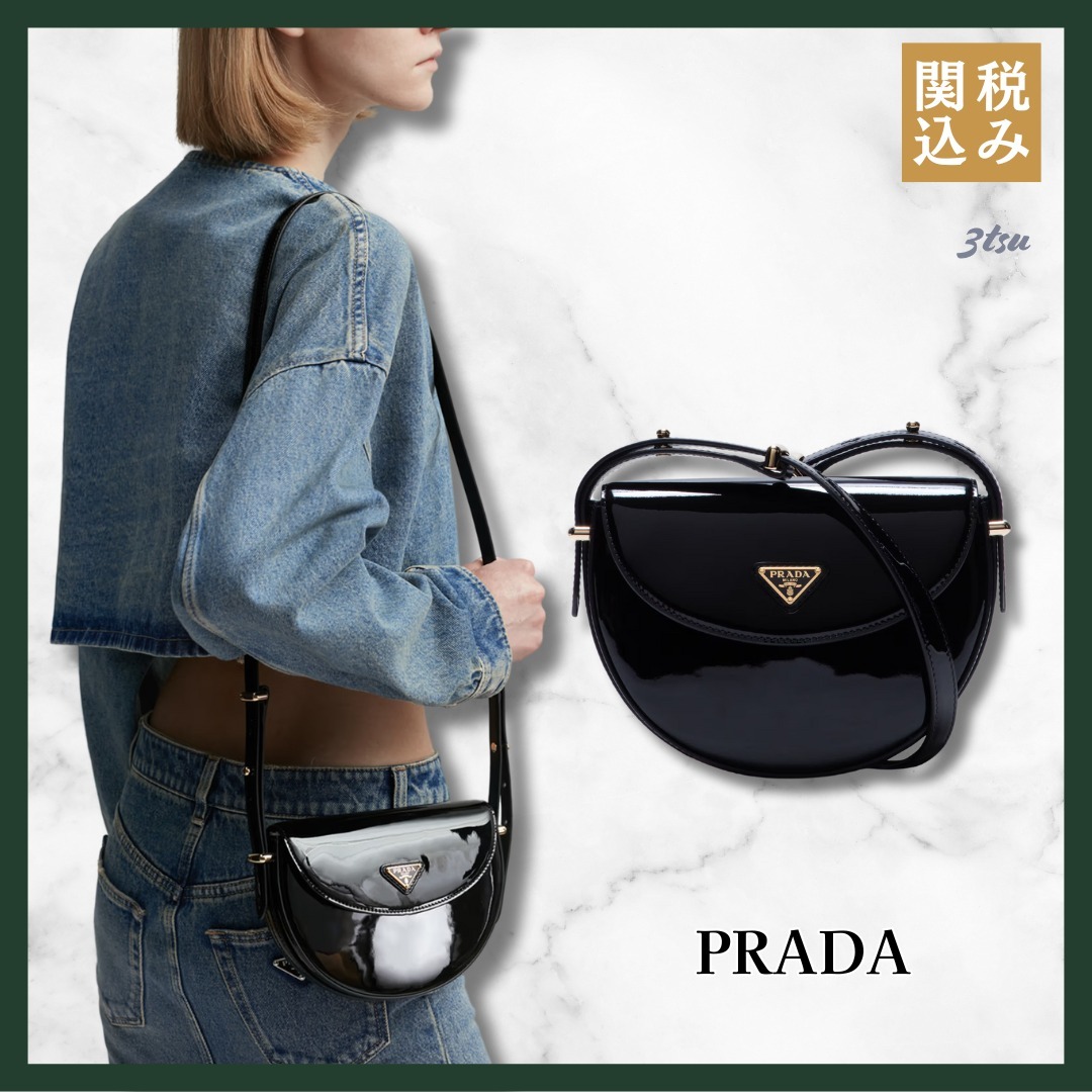 PRADA★パテント レザー ショルダーバッグ ブラック 鞄 ladies
