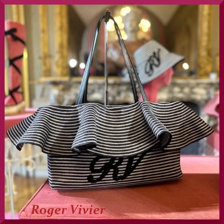 Roger Vivier ロゴ ボーダーミディアム ラフィア バッグ