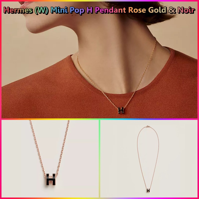 ★Hermes★(W) Mini Pop H Pendant★Rose Gold & Noir (人気)