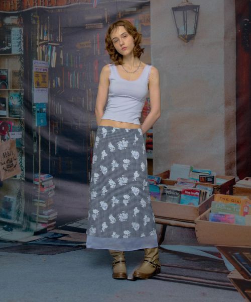 【LOULOUSEOUL】BonBon Floral Layered Skirt (Blue)