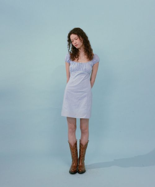 【LOULOUSEOUL】Cream Rose Mini Dress (Blue)