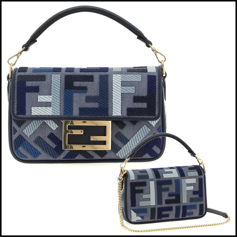 25SS フェンディ バゲット ミニ バッグ ブルー キャンバス FF
