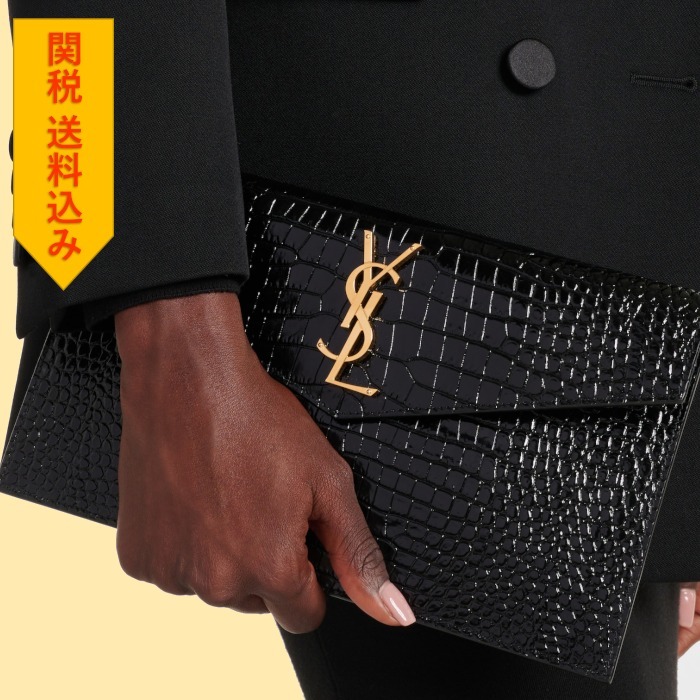 【Saint Laurent】 Uptown patent leather clutch