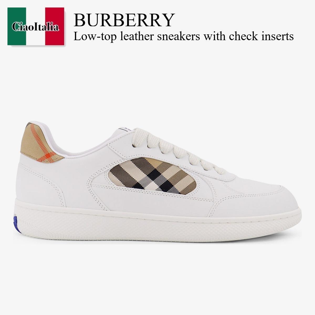 スニーカー Burberry Low-Top Leather Sneakers With Check Inserts