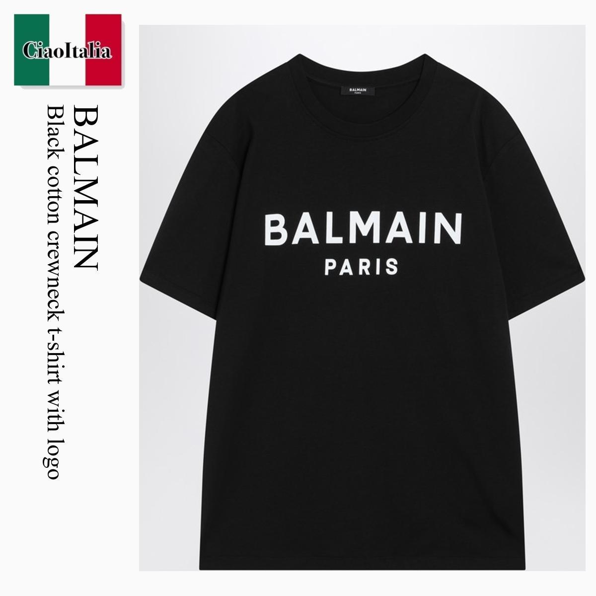 Tシャツ・カットソー Balmain Black Cotton Crewneck T-Shirt With Logo