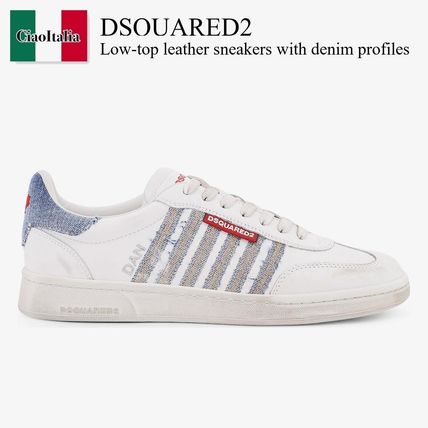 Dsquared2 Low-Top Leather Sneakers With Denim Profiles (D