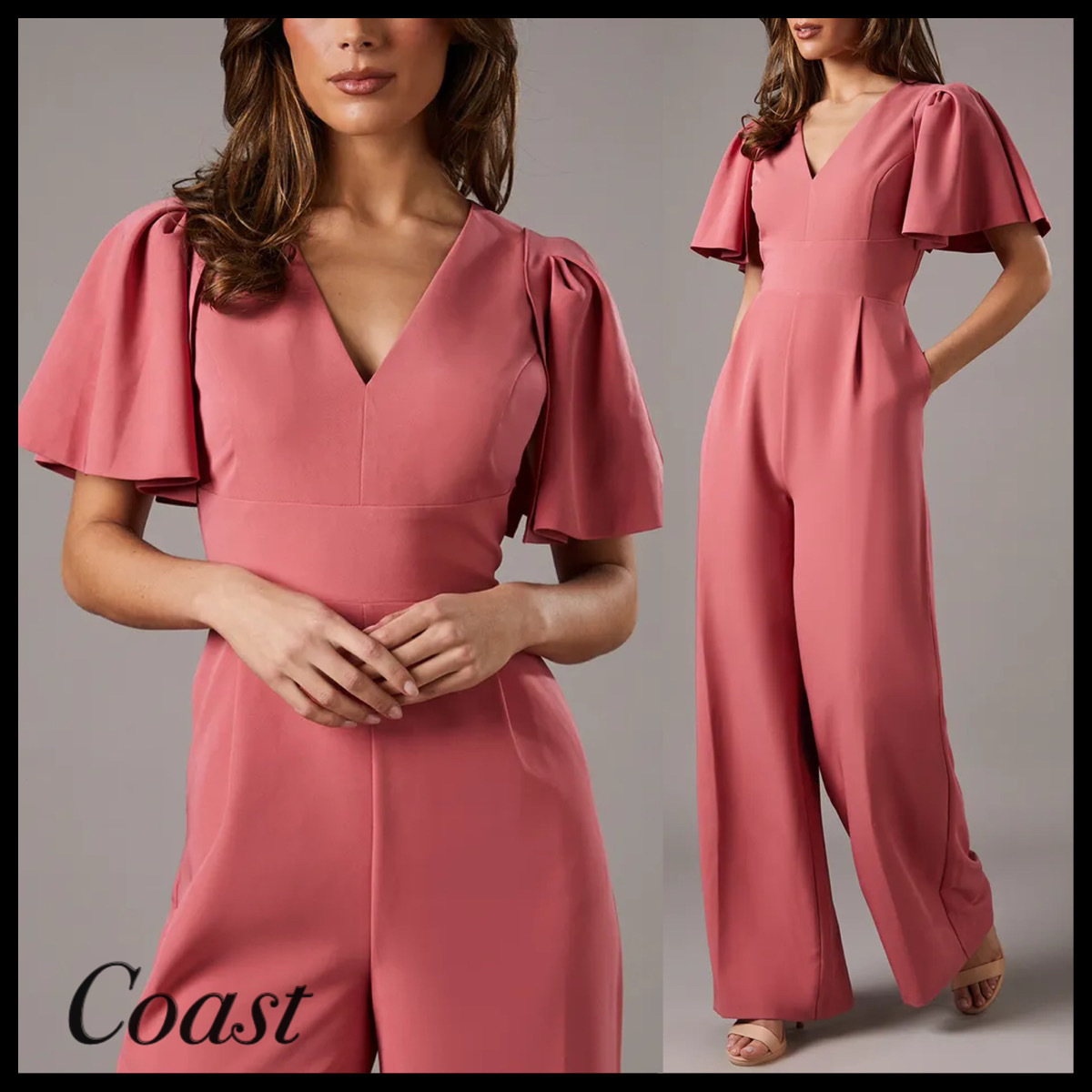 Coast* フラッター スリーブ プランジ ジャンプスーツ