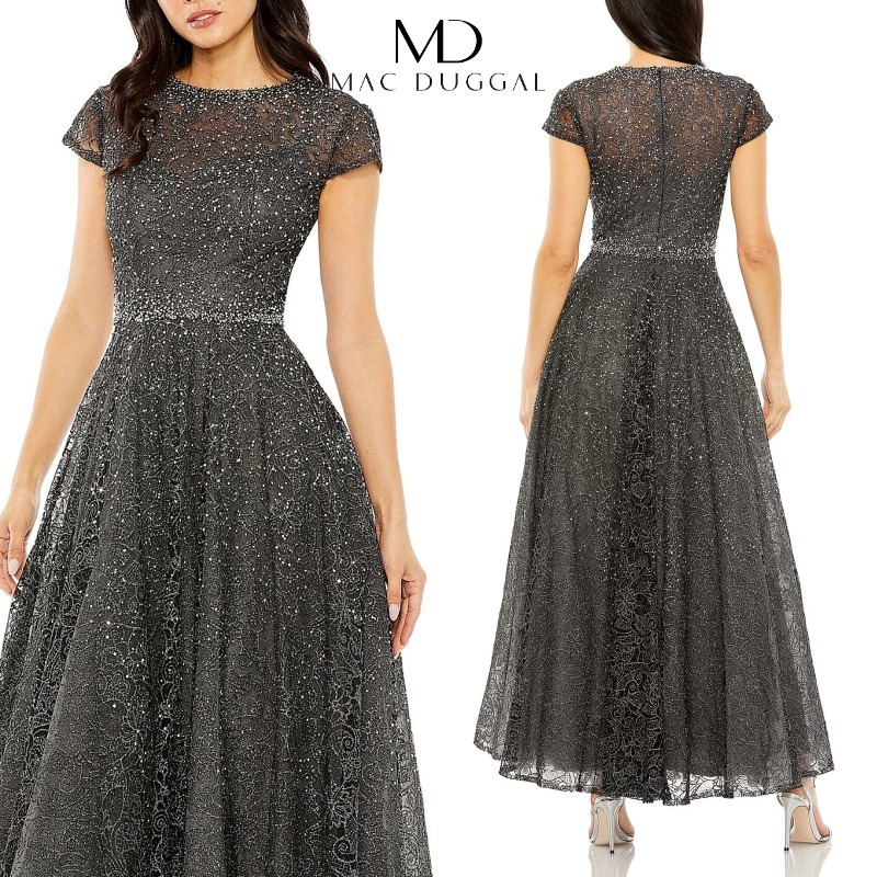 （US発）Mac Duggal クルーネック装飾Aラインドレス