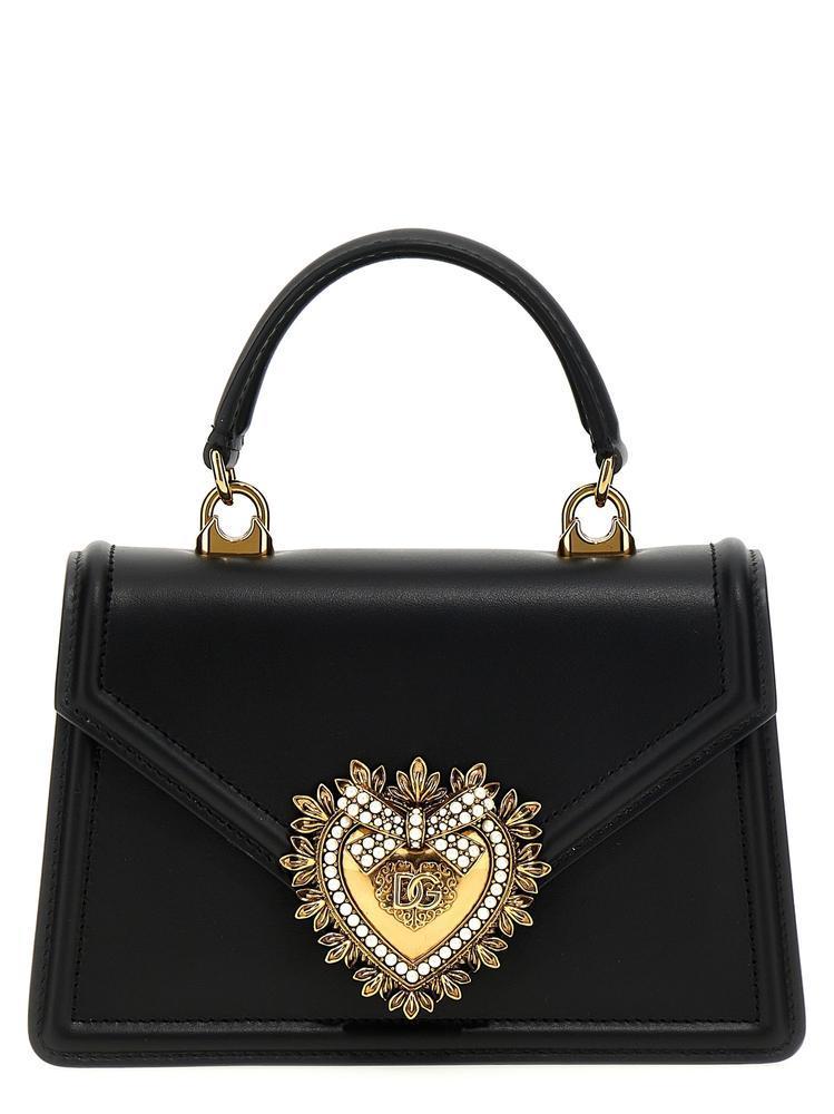 国内発 DOLCE & GABBANA Devotion ブラックレザーハンドルバッグ