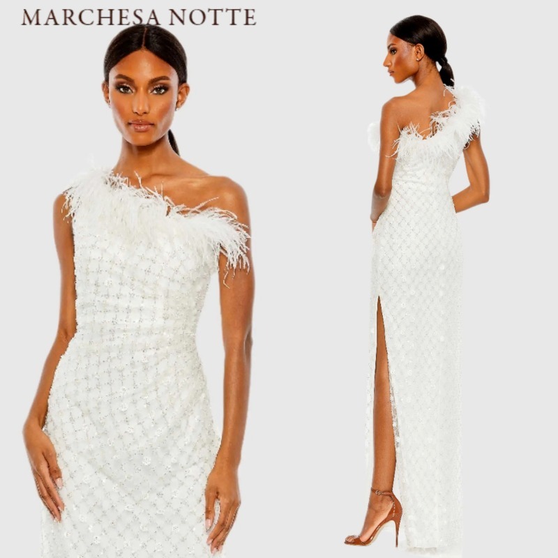 （US発）Mac Duggal フェザーワンショルダードレス
