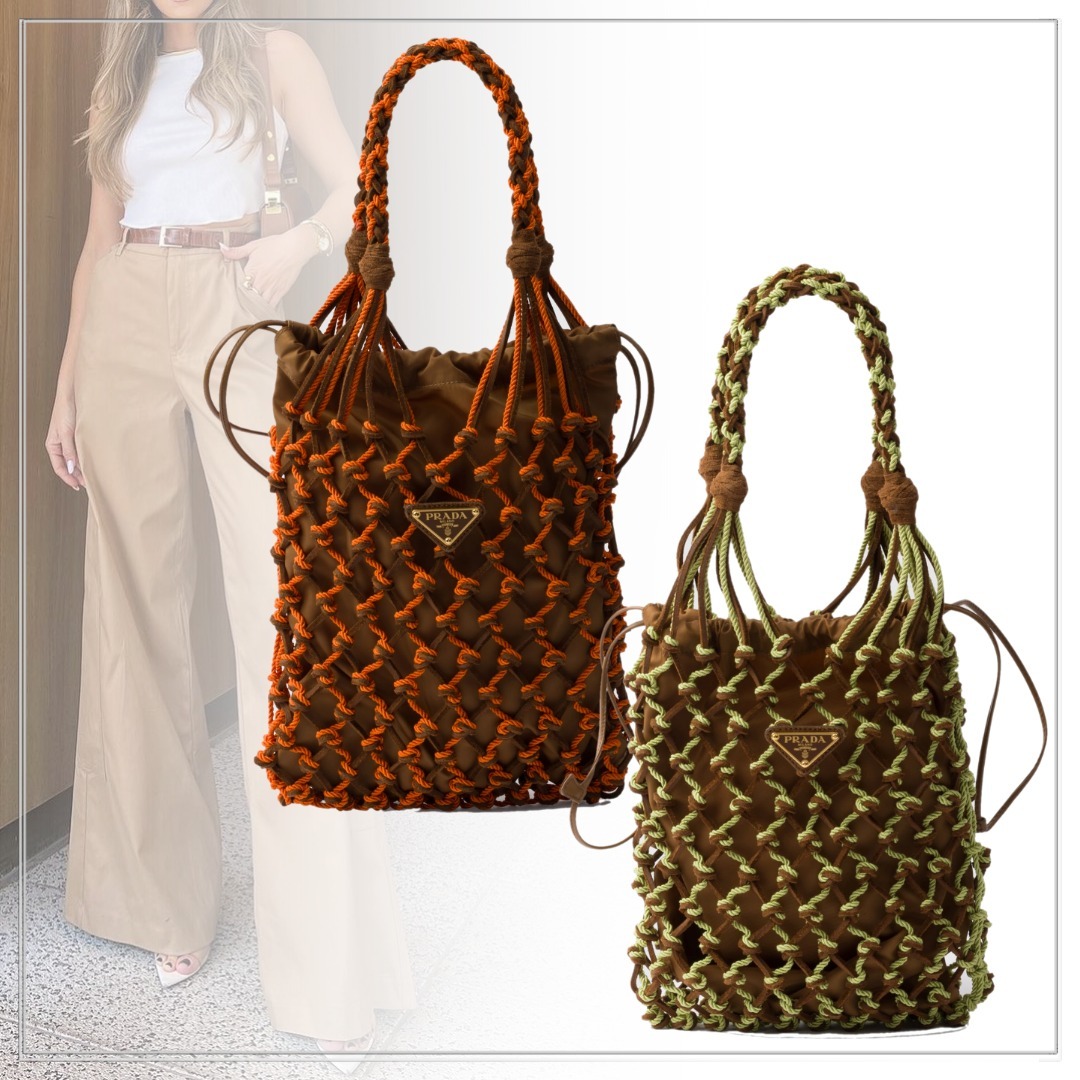 【大注目】PRADA◆NOUE マクラメ スエード スモールバッグ ロゴ