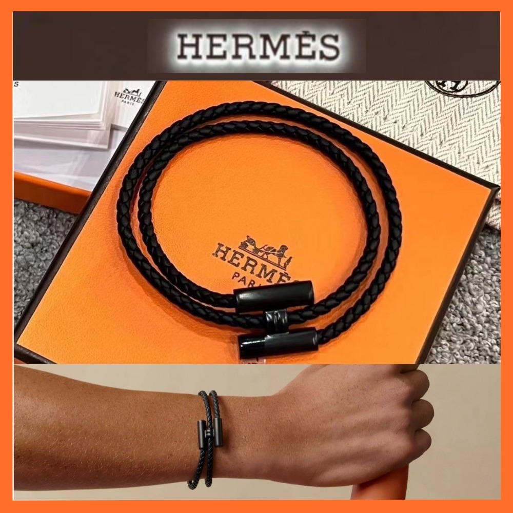 優雅な手元を演出【HERMES】レザーブレスレット Tournis Tresse