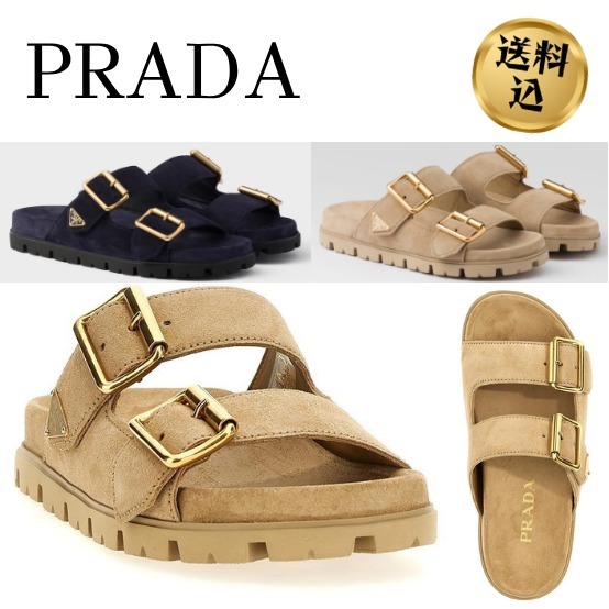【送料込】PRADA スエード ストラップ スライドサンダル