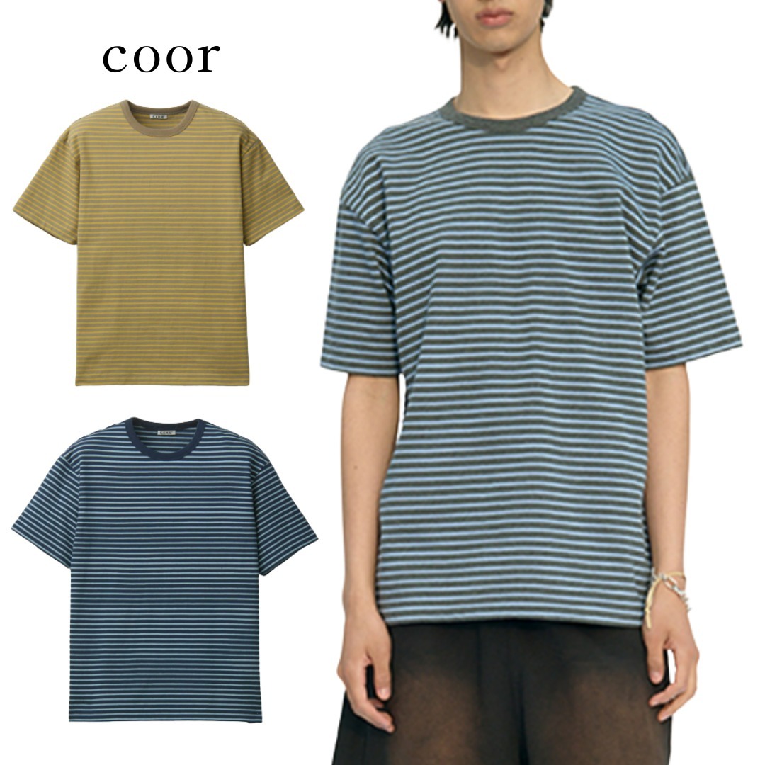 【COOR】★レギュラー フィット ピン ストライプ Tシャツ★