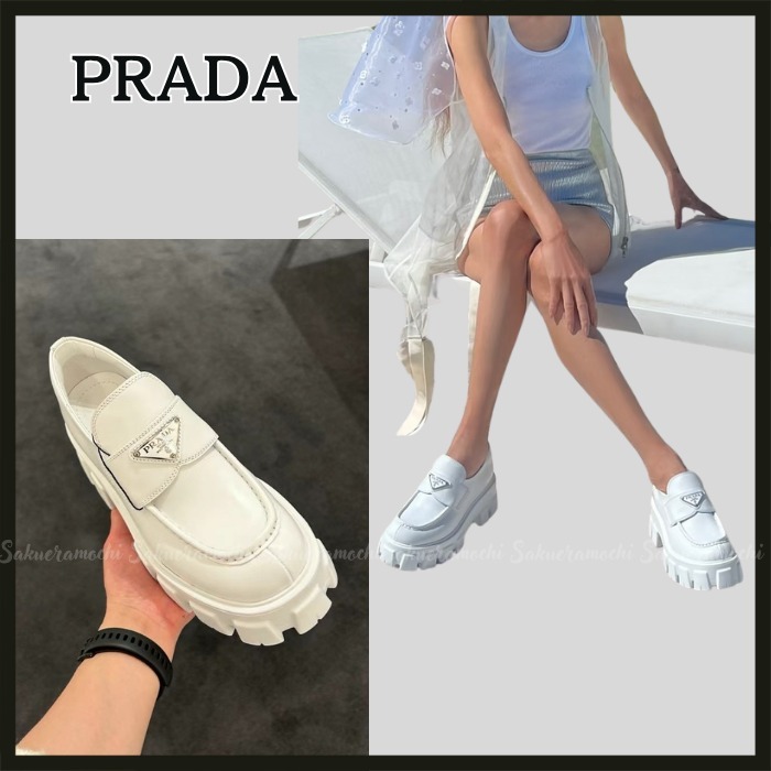 【PRADA】豪華仕様☆lady's 三角ロゴ 厚底ローファー(36size)