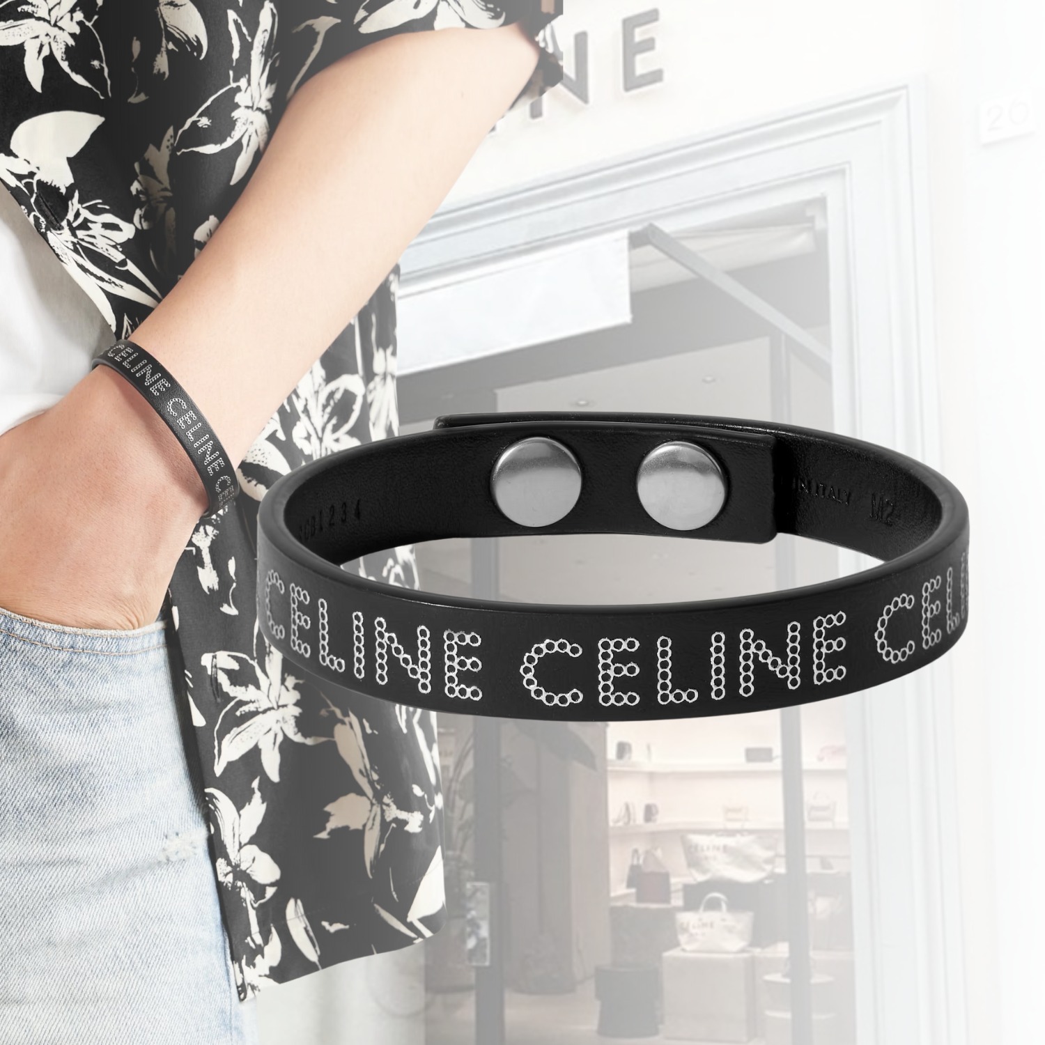 CELINE セリーヌ ロゴ Studded Leather Bracelet ブレスレット