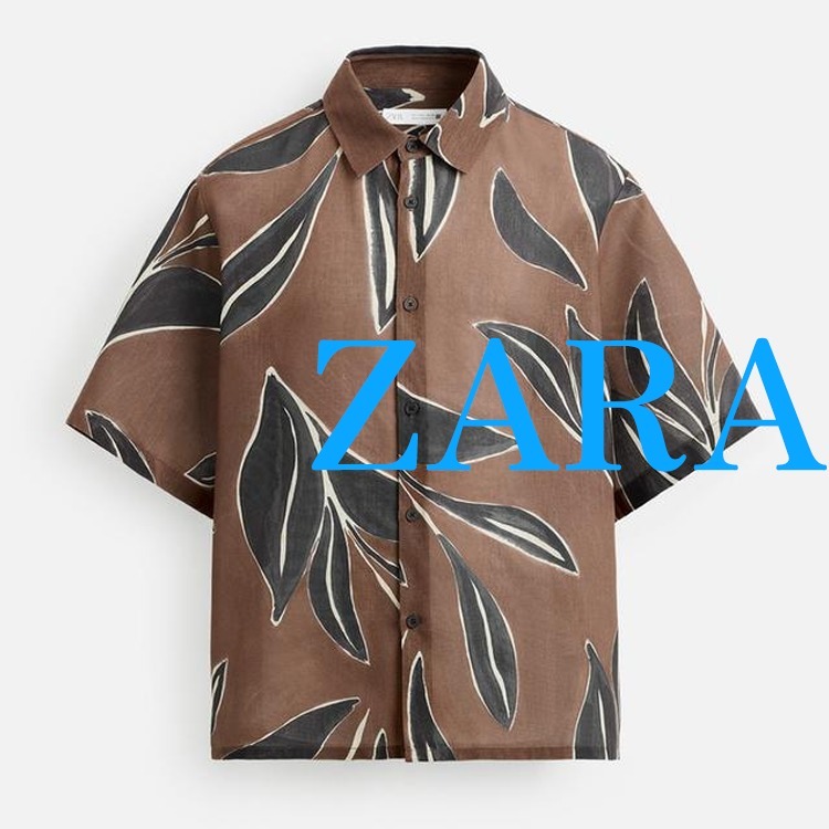 【ZARA】リーフプリント シャツ ブラウン | 4409/607/700