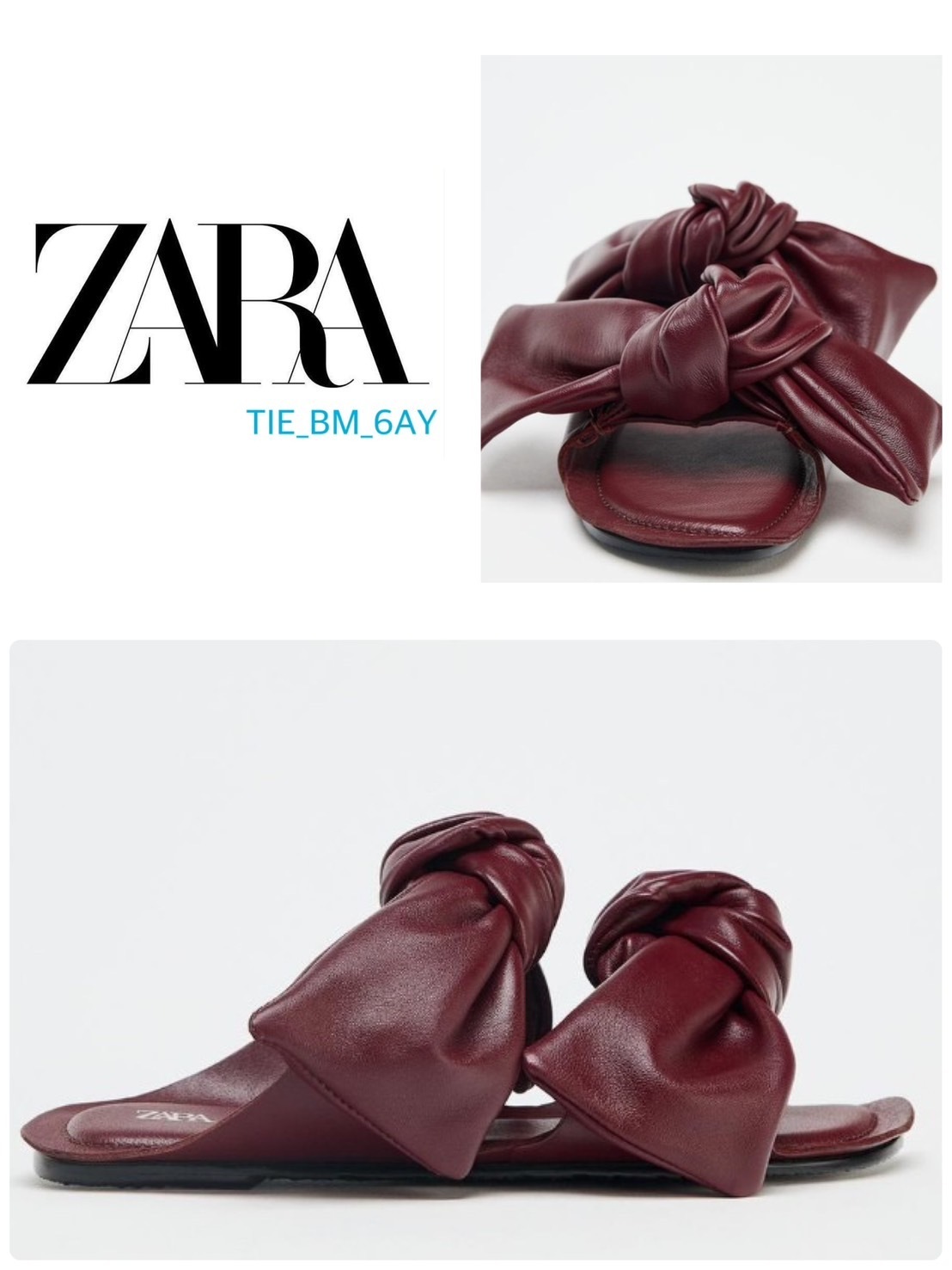 スペイン発送 ZARA リボン付きレザーサンダル 上品カジュアル