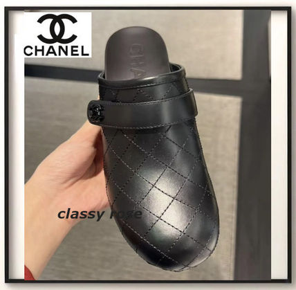 【☆エレガントなマトラッセ★】CHANEL サボ サンダル シャネル レザー ウッド ココマーク チェーン マトラッセ サボ