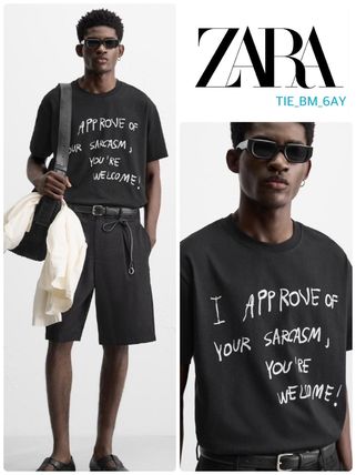 【ZARA】プリントテキストTシャツ ブラック | 1165/302/800 プリント Tシャツ - カーボングレー | ZARA Japan / 日本