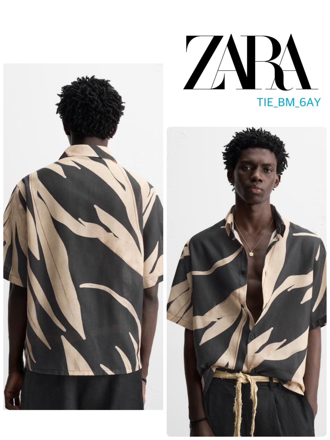 スペイン発送 ZARA リーフプリントシャツ 上品カジュアル 最新作