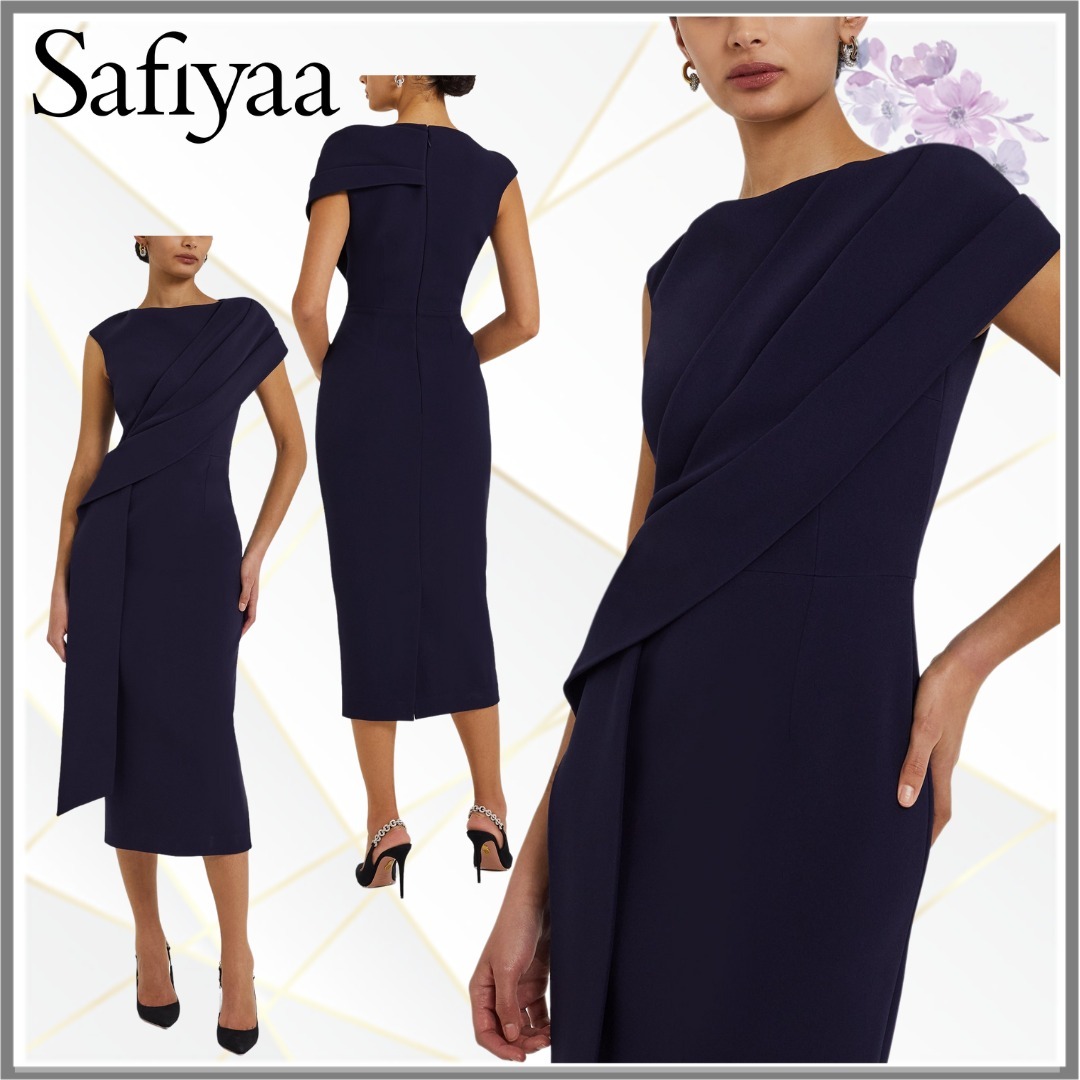 【Safiyaa】レジーナ アズライト ブルー ミディドレス